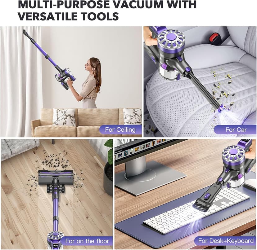 Vacuum Cleaners for Home,Cordless Vacuum Cleaner with Powerful Suction,Stick Vacuum Cleaner Rechargeable,Up to 35 Mins,Lightweight Vacuum for Pet Hair,Carpet,Floor(Purple)