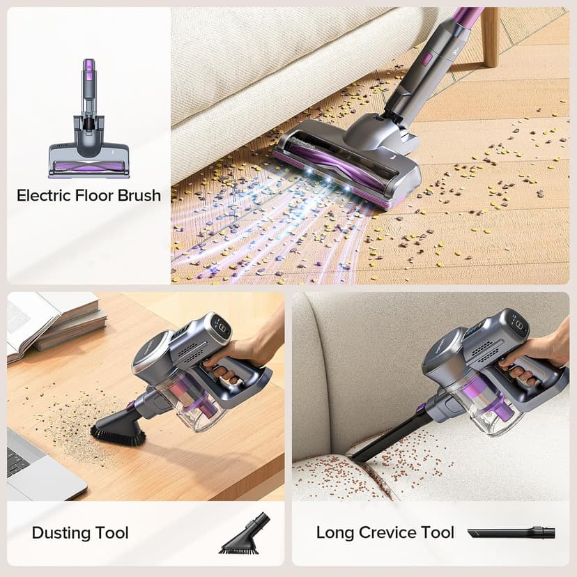 Lubluelu Upgraded 45kPa Cordless Vacuum Cleaner, Freestanding Stick Vacuum with Powerful Suction, Up to 50mins Runtime, Rechargeable and Portable Vacuum Cleaner for Pet Hair, Carpet, Hard Floor