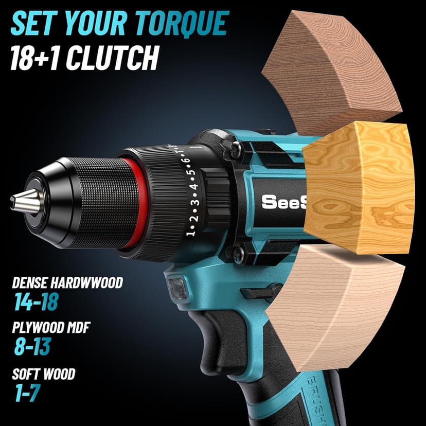 SEESII 21V Max Cordless Drill and Impact Driver, Power Tool Combo Kit Included 3/8'' Drill & 1/4'' Impact Driver, 2x 4000mAh Battery, Fast Charger, 20 pcs Driver Bit Set & Bag