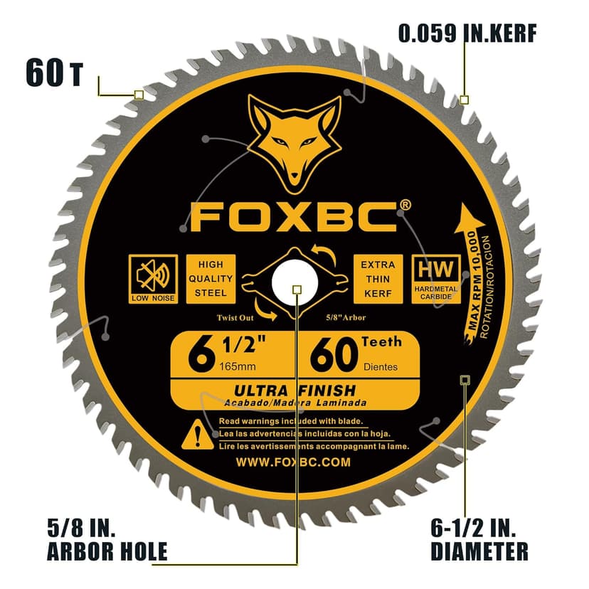 FOXBC 6-1/2 inch Circular Saw Blade 40T 60T Combo Pack, Ultra Fine Finish for Wood Cutting, Thin-Kerf with 5/8" Arbor