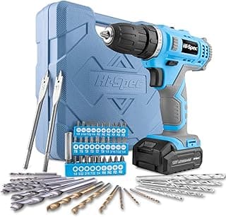 Hi-Spec Cordless Drill Set 50pc 12V Electric Power Driver in a Toolbox Case. Includes Rechargeable Battery, Power Screwdriver Bits, Wood, Metal, and Masonry Drill Bit Set Accessories