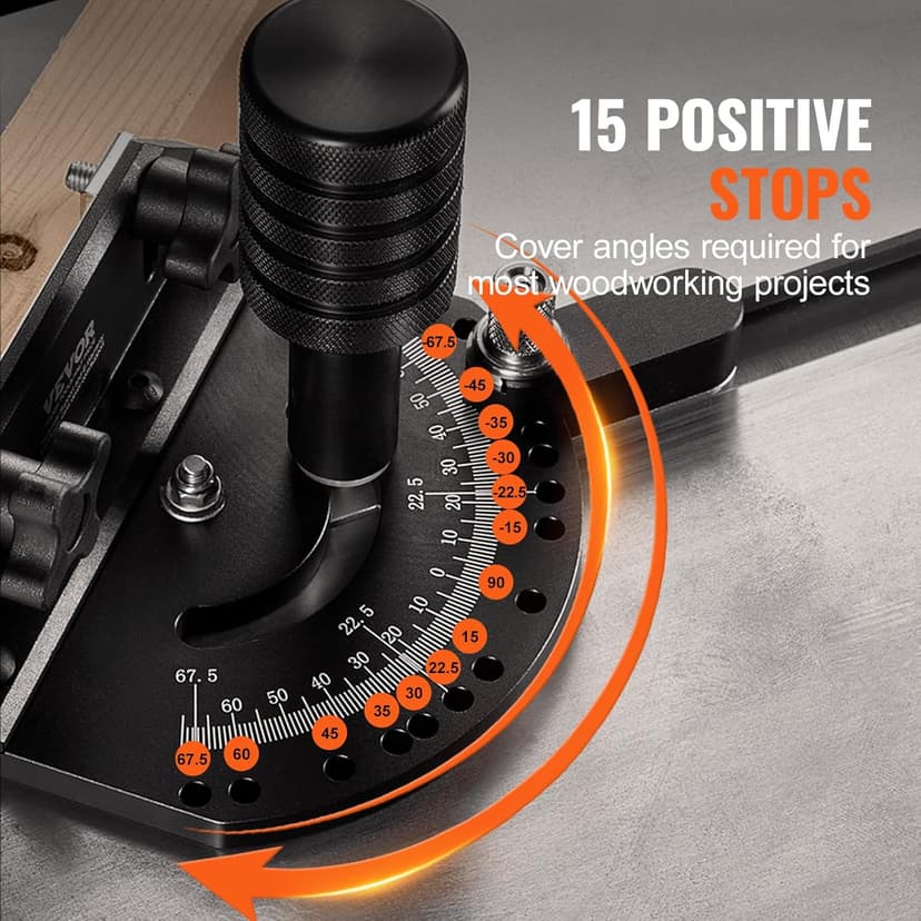 VEVOR Precision Miter Gauge, Standard Slot 3/4'' x 3/8'', Aluminum Alloy Table Saw Miter Gauge with 24 in Grating 15 Angle Stops Adjustable Spring Loaded Plunger and Removable Disc, for Woodworking