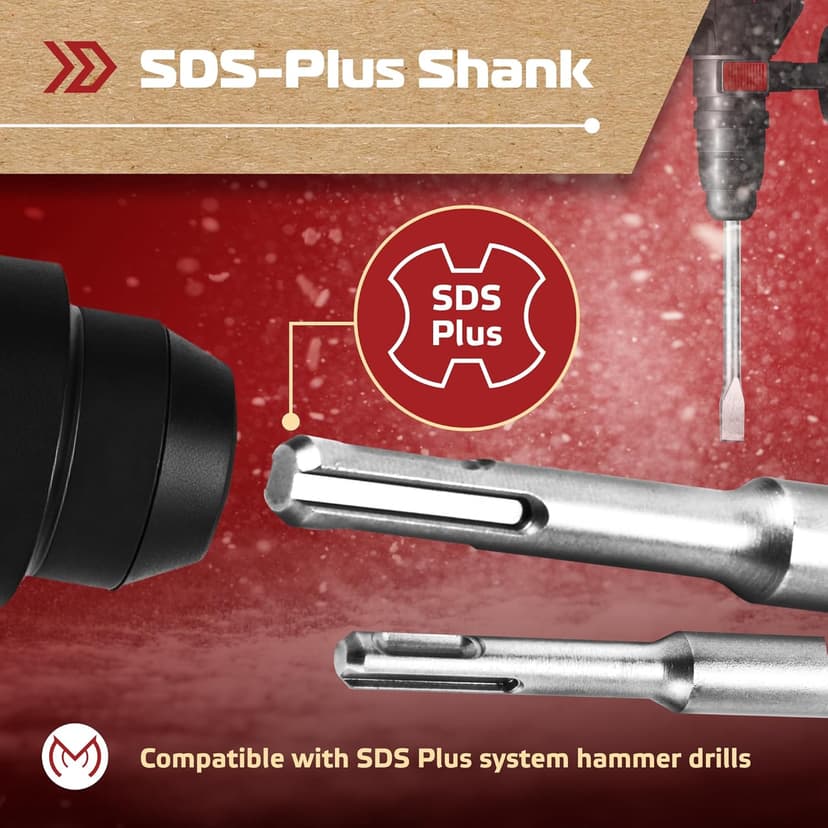 SDS Plus Chisel Set for Rotary Hammer Drills, 6 PCS SDS Chisel Set Includes Point, Flat, Scaling, Groove, Scraping, Tile, Hammer Drill Bits for Brick, Concrete, Block, Masonry