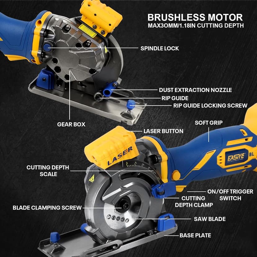 Mini Circular Saw Compatible with DeWalt 20V Max Battery,3-1/2" Brushless Cordless Round Saw Kit w/4Ah Battery & 1.5A Charger,Laser Guide,3200 RPM,Ideal for Wood,PVC,Metal