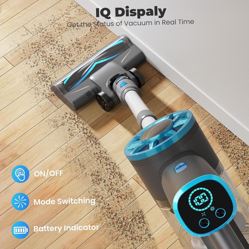 Cordless Stick Vacuum Cleaner with Self-Standing, 8-in-1 Vacuum Cleaners for Home, Lightweight Powerful Vacuum with LED Screen, Rechargeable Vacuum for Carpet, Pet Hair, Tile, Hardwood Floors