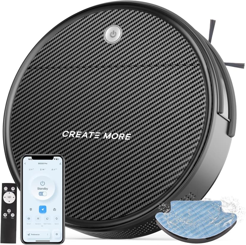 Bagotte Robot Vacuum and Mop, BG550Pro Robotic Vaccum with 550ml Large Dust Bin, Zigzag Efficient Navigation, 2.75'' Slim Design, Automatic Robotic Vacuum Cleaner for Pet Hair, Hard Floor, Carpet