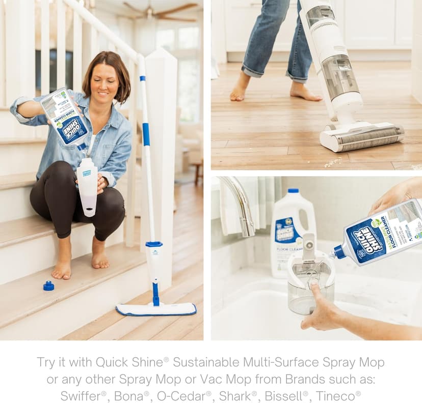 Quick Shine Multi Surface Floor Cleaner 64oz, 2Pk | Ready to Use-Streak Free- No Rinse | Use on Hardwood, Laminate, Luxury Vinyl Plank & Stone | Use in Spray Mops & Vac Mops | Safer Choice Cleaner