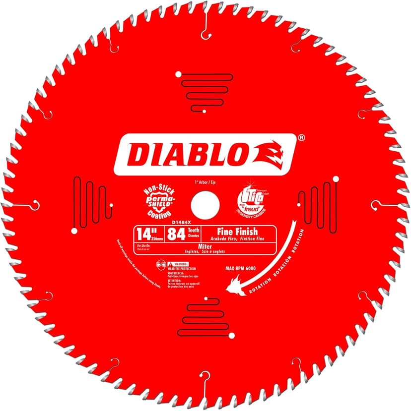 Diablo Fine Finish Saw Blade with TiCo Hi - Density Carbide and Perma-Shield - Ideal for Wood, Plywood and Melamine - 14" Diameter, 84 ATB Teeth - D1484X
