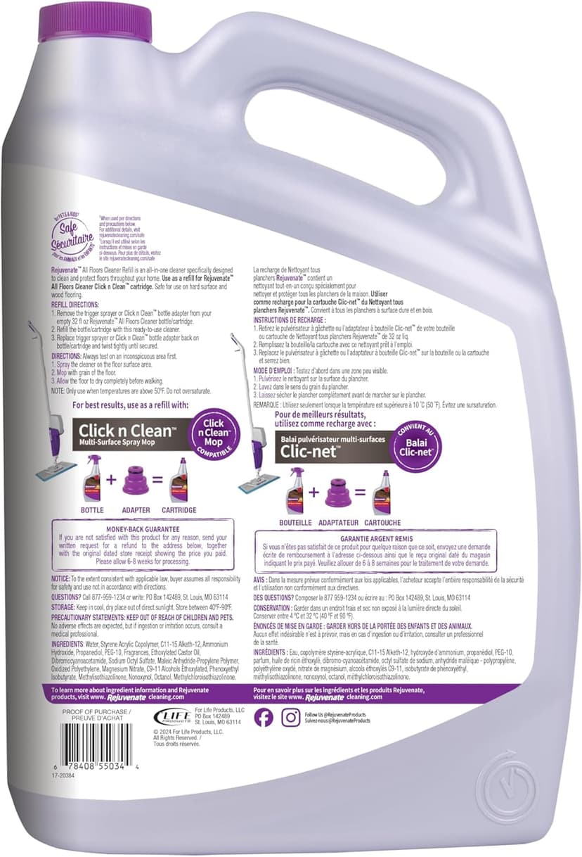 Rejuvenate All Floors Cleaner Refill, 1 Gallon, Breaks Down Dirt and Grime, Cleans and Protects Floors Throughout Your Home, Including Sealed Hardwood, Tile, Vinyl, Laminate and More