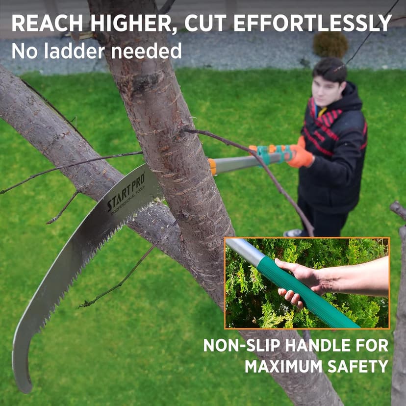 StartPro 18ft Tree Pruning Saw, Telescopic Manual Lightweight Extendable Pole Saw with Sharp Carbon-Enriched Blade for Efficient Tree Maintenance and High-Reach Branch Cutting.