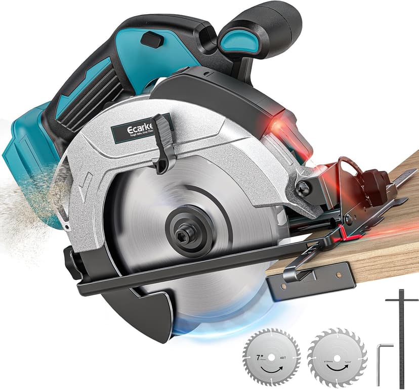 Ecarke Cordless Circular Saw 7-1/4" Compatible with Makita 18v Battery, 5000RPM Electric Circular Saw with Laser Guide, 2 Blades(24T & 40T), 0-45° Bevel Cutting, Max 2-1/4" Depth for Wood(Tool Only)