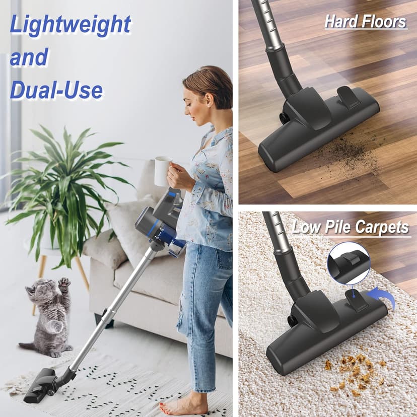 Intercleaner Corded Vacuum Cleaner, 17KPa Powerful Suction with 600W Motor, 10 in 1 Lightweight Bagless Stick Vac with Handheld, Ultra Quiet, for Hardwood Floor Marble Tile Car Pet Hair