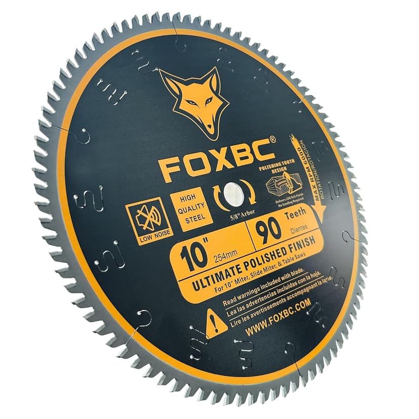FOXBC 10 Inch Saw Blade 90-Teeth Ultimate Polished Finish Saw Blade for Wood, 5/8-Inch Arbor