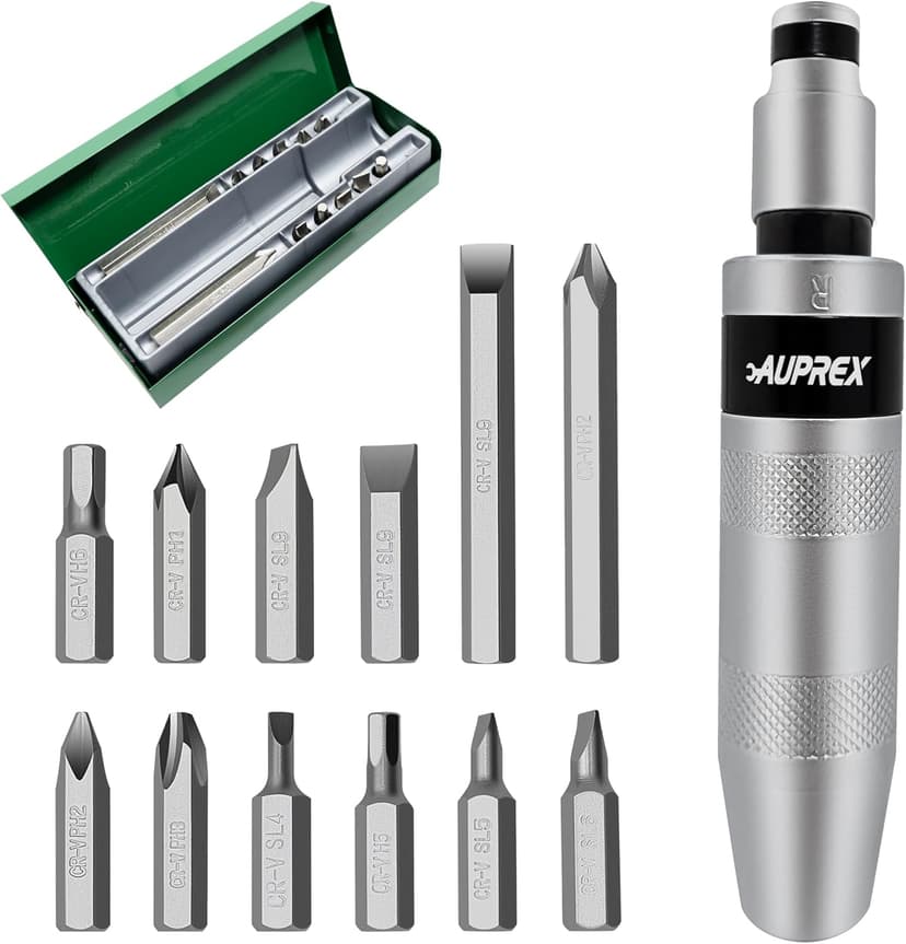 Manual Impact Screwdriver, 1/2” Reversible Hand Impact Driver Set, Hammer Screwdriver with 12-Piece CR-V Slotted, Phillips, Hexagonal Bits Set for Removing Rusted Fasteners or Frozen Bolts