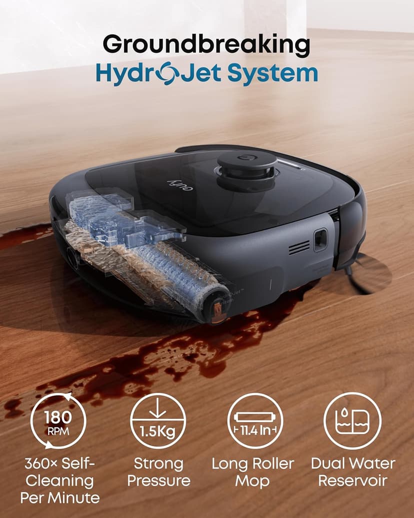 eufy E28 Omni Robot Vacuum and Mop Combo,HydroJet System,with Portable Deep Cleaner for Carpet,20,000Pa Turbo Suction,Zero-Tangling,Corner to Edge Deep Cleaning,with auto All-in-One Station