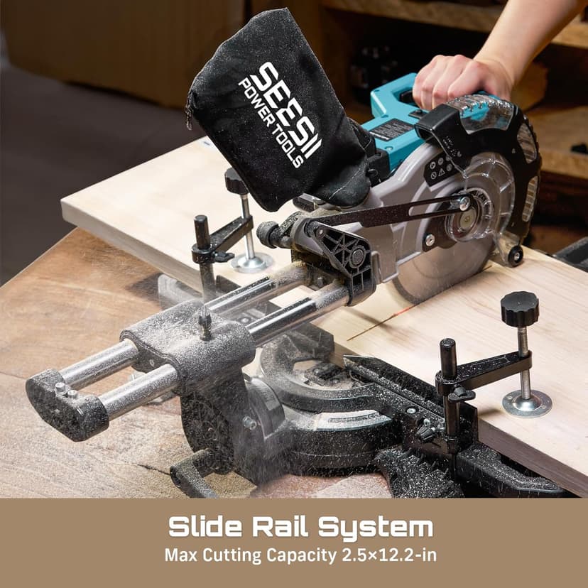 SEESII Sliding Compound Miter Saw: Cordless Power Miter Saw with Laser Guide 8-Inch, 2 * 5000 mAh Batteries, Single Bevel 45°, 24T TCT Blade, Max Cut 2.5×12-inch, Ideal for DIY & Woodworking