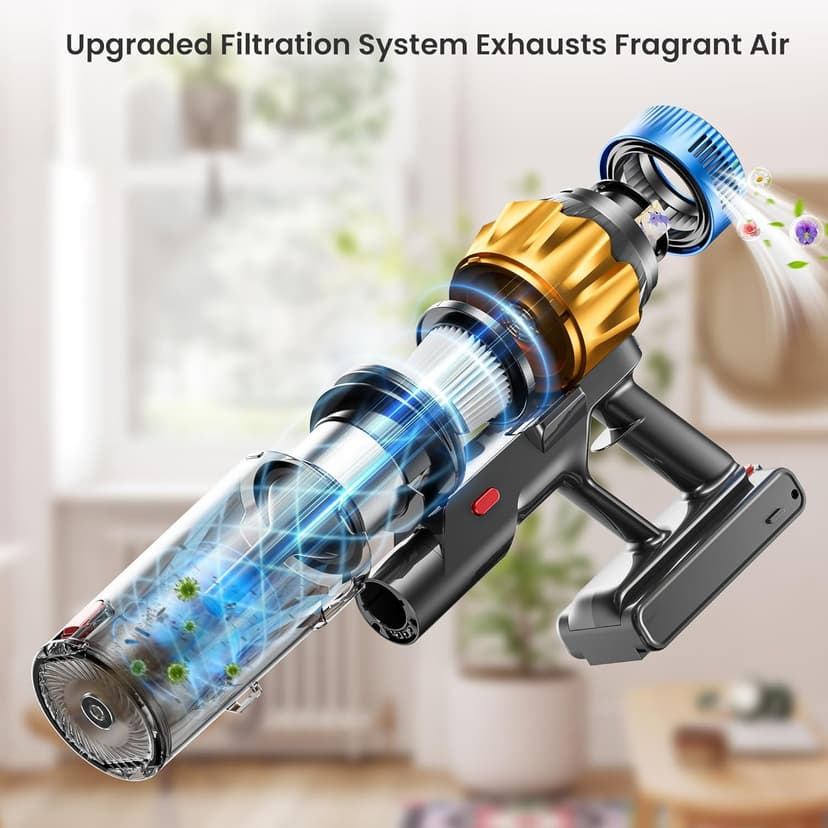 Cordless Vacuum Cleaner, 550W 45KPA 70mins Vacuum Cleaners for Home, Self-standing Stick Vacuum with Aromatherapy, Anti-Tangle Brush, Wall Mount Charging Vacuum for Hardwood Floor/Carpet/Pet Hair