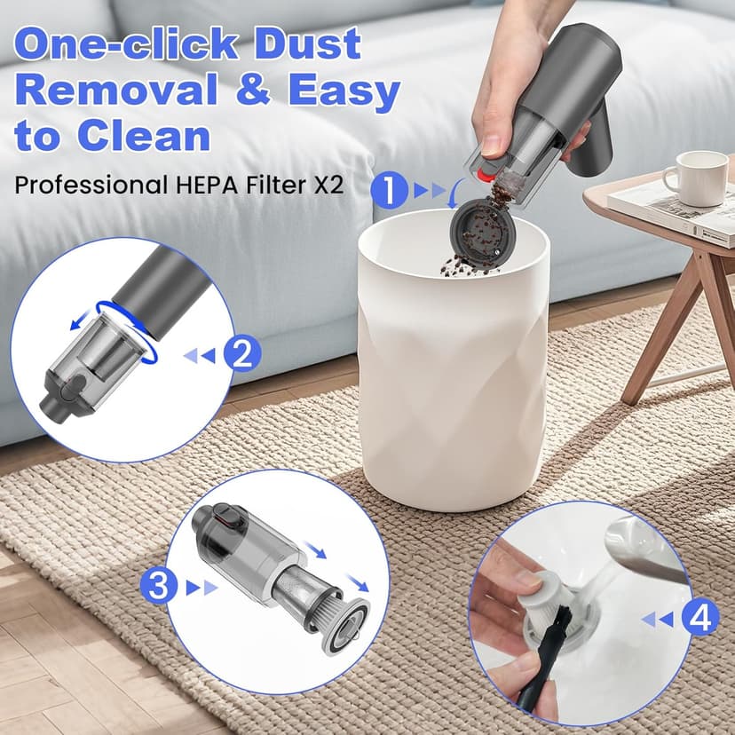 Car Vacuum Portable Cordless with 16000PA Ultra Suction 4-in-1 Foldable ​Air Duster & Brushless Motor Rechargeable Handheld Vacuum for Pet Hair, Car Seats, Home & Office Cleaning