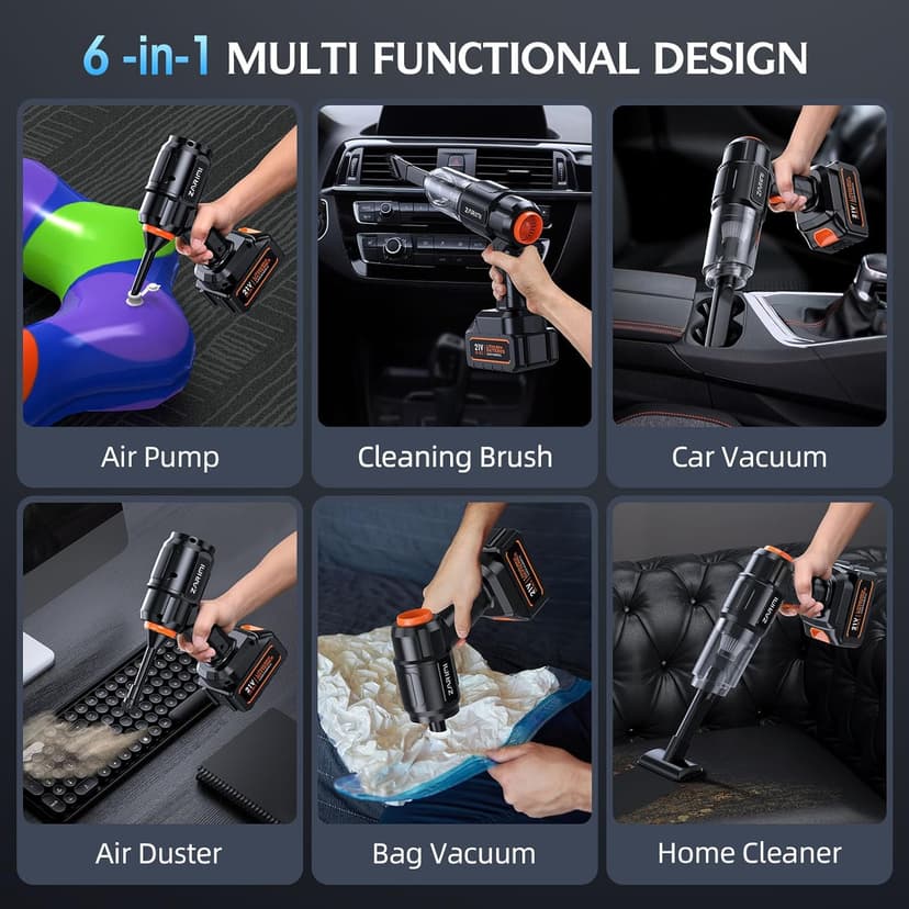 Car Vacuum Portable Cordless, 50,000Pa High Power Dust Buster, 6-in-1 Handheld Vacuum Cleaners for Home, Car, Pet Hair, Keyboard, Black