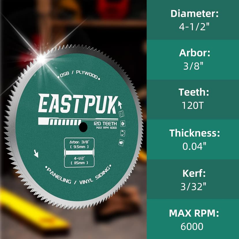 3Pcs 4-1/2 Inch 120 Tooth Circular Saw Blade with 3/8 Inch (9.5mm) Arbor, Fast Cutting for Plywood, OSB, Paneling and Vinyl Siding Wood