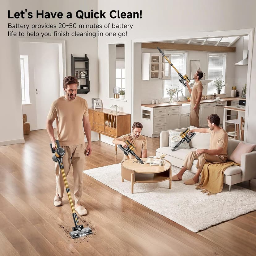 Cordless Vacuum Cleaner, 8 in 1 Powerful Stick Vacuum with 45min Runtime, Anti-Tangle Vacuum Cleaners for Home, Lightweight Handheld Wireless Vacuum for Hardwood Floor Carpet pet Hair, Gold