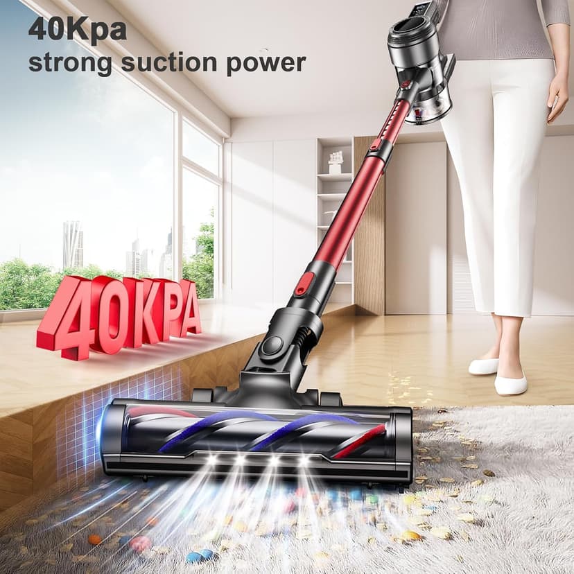 Cordless Vacuum Cleaner, 40Kpa 450W Powerful Stick Vacuum with 50Mins Runtime, Smart Display Vacuum with 1.5L Dust Cup,Vacuum Cleaners for Home with Brushless Motor for Hardwood Floor Carpet, Pet Hair