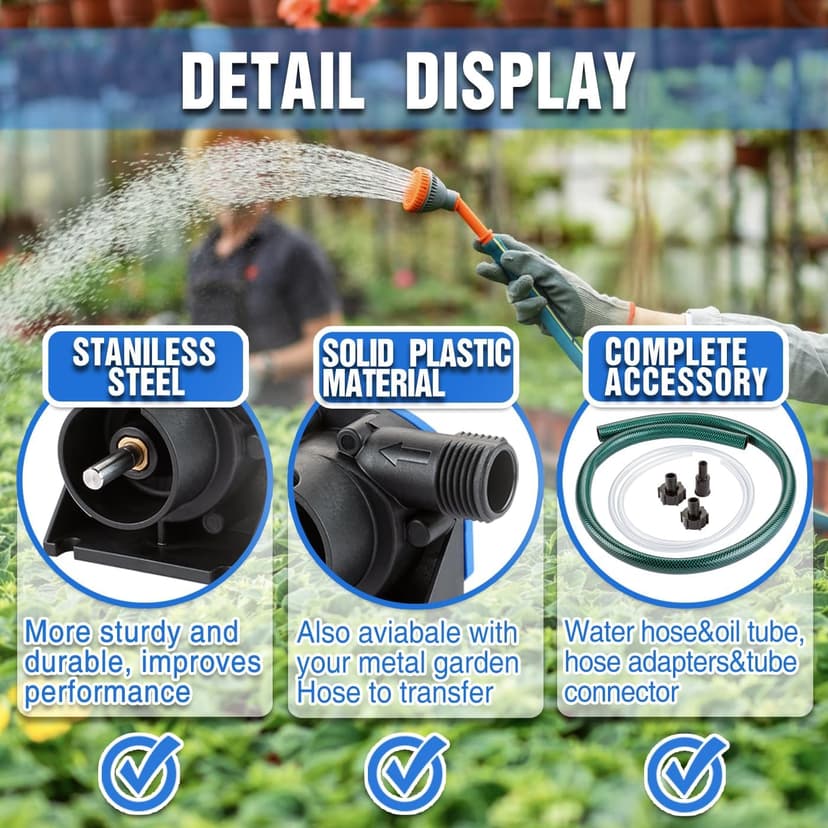Portable Self Priming Mini Hand Drill Water Transfer Pump Kit with Suction and Discharge Hose for Water Oil Fluid Transfer