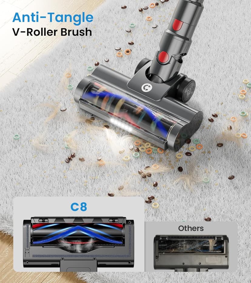 Cordless Vacuum Cleaner, 500W/45Kpa Vacuum Cleaners for Home with LED Display, 8 in 1 Lightweight Stick Vacuum with 50Min Runtime, Anti-tangle, Wall Mount Charging for HardFloor/Carpet/Pet Hair