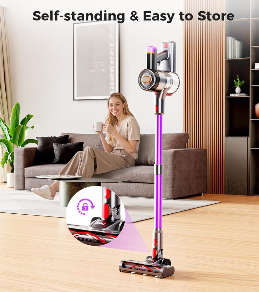 Cordless Vacuum Cleaner, 500W 40Kpa 60Mins Vacuum Cleaners for Home, Anti-Tangle Stick Vacuum with Self-Standing, Wall Mount Charging,LDE Display, Wireless Vacuum for Carpet Pet Hair Hardfloor