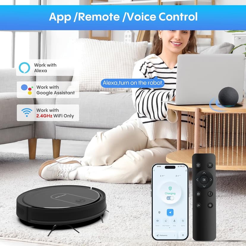 Bagotte Robot Vacuum and Mop Combo, 5000Pa Mopping Robot Vacuum Cleaner with Schedule, 4 in 1 Robotic Vacuum Cleaner,Ultra Slim,Self-Charging,Wi-Fi/Voice/App, Perfect for Pet, Hard Floors, Carpet