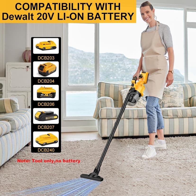 Cordless Vacuum Cleaner for Dewalt 20V Battery,100 AW Handheld Vacuum Cleaner with Washable HEPA Filter,55CFM Portable Shop Vacuum for Car/Pet Hair/Carpets/Hard Floors(No Battery)