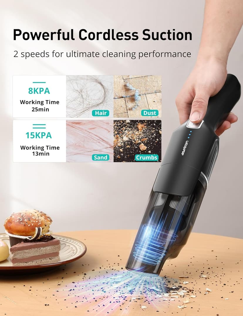 Cordless Handheld Vacuum, 15KPA Powerful Car Vacuum, Rechargeable, Charging Dock, Ergonomic Handle, 2-in-1 Crevice Tool, 1.8lb Portable Handheld Vacuums with 2-Speed for Car, Home