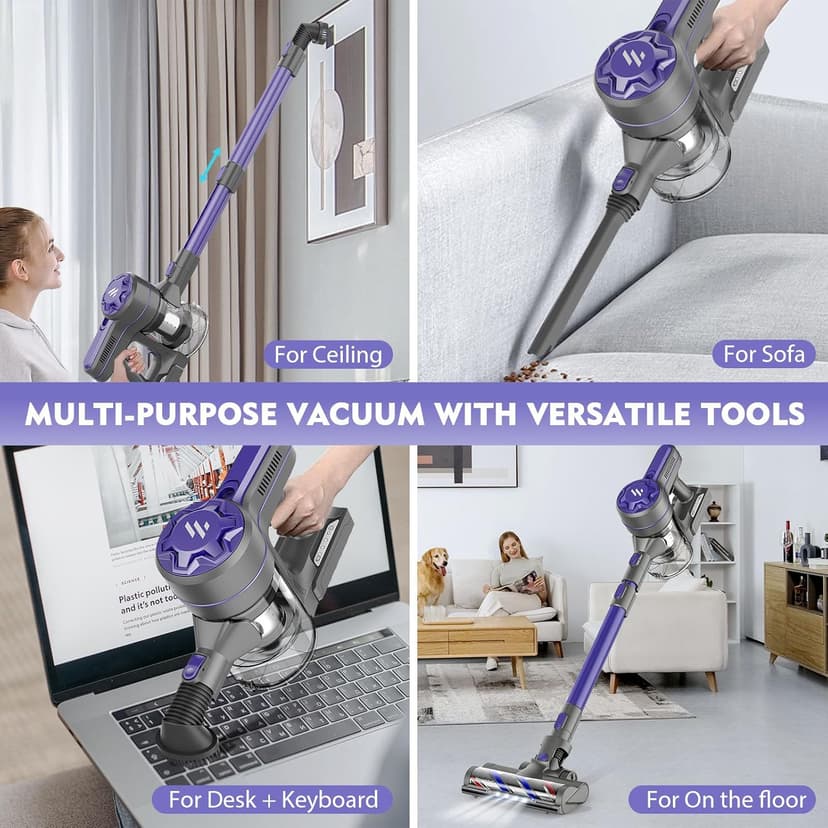 Cordless Vacuum Cleaners for Home with Powerful Suction,Stick Vacuum Cordless Rechargeable,Up to 35 Mins Runtime,Lightweight Hardwood Floor Vacuum for Pet Hair,Carpet(Dark Purple)