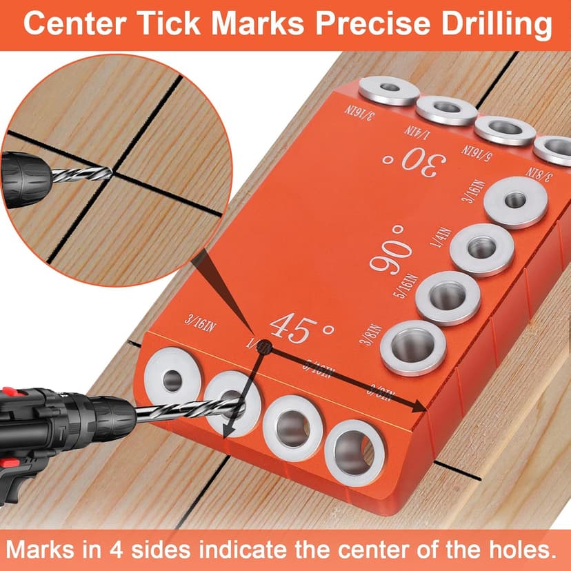 Steel DN Mate Aluminum Drill Guide, 30 45 90 Degree Angle 4 Sizes for Cable Railing Lag Screw Wood Post, Drill Hole Guide Jig for Angled/Straight Holes for Deck Cable Stair Handrail DG12