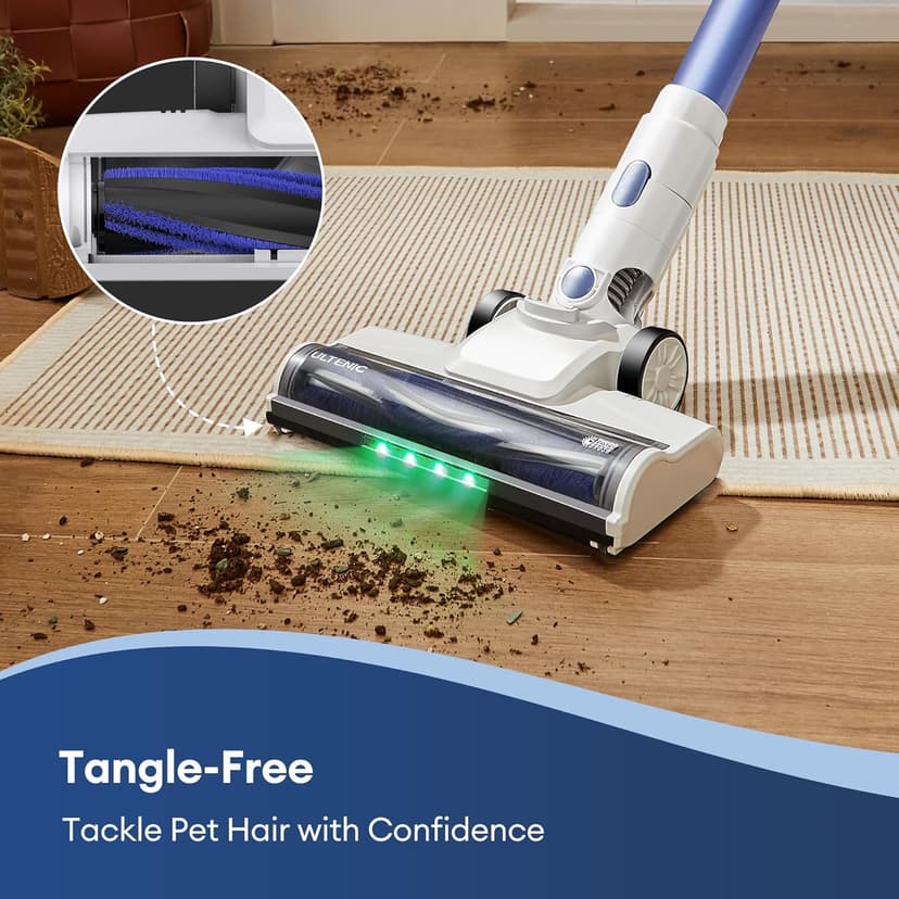 Ultenic Cordless Vacuum Cleaner, 45KPa 500W Stick Vacuum Rechargable, Max 40mins Runtime, Self Standing Design with 1L Dust Cup, Stick Vacuum for Home, Pet Hair, Hardwood Floors (Purple)
