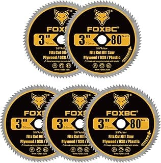 FOXBC 3 Inch 80T Circular Saw Blade Cutting for Plywood, OSB, Veneer, Plastic with 3/8" Arbor - 5 Pack