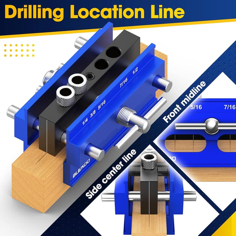 Self Centering Doweling Jig Kit, Drill Jig For Straight Holes Biscuit Joiner Set With 6 Drill Guide Bushings, Adjustable Width Drilling Guide Power Tool Accessory Jigs (Blue)