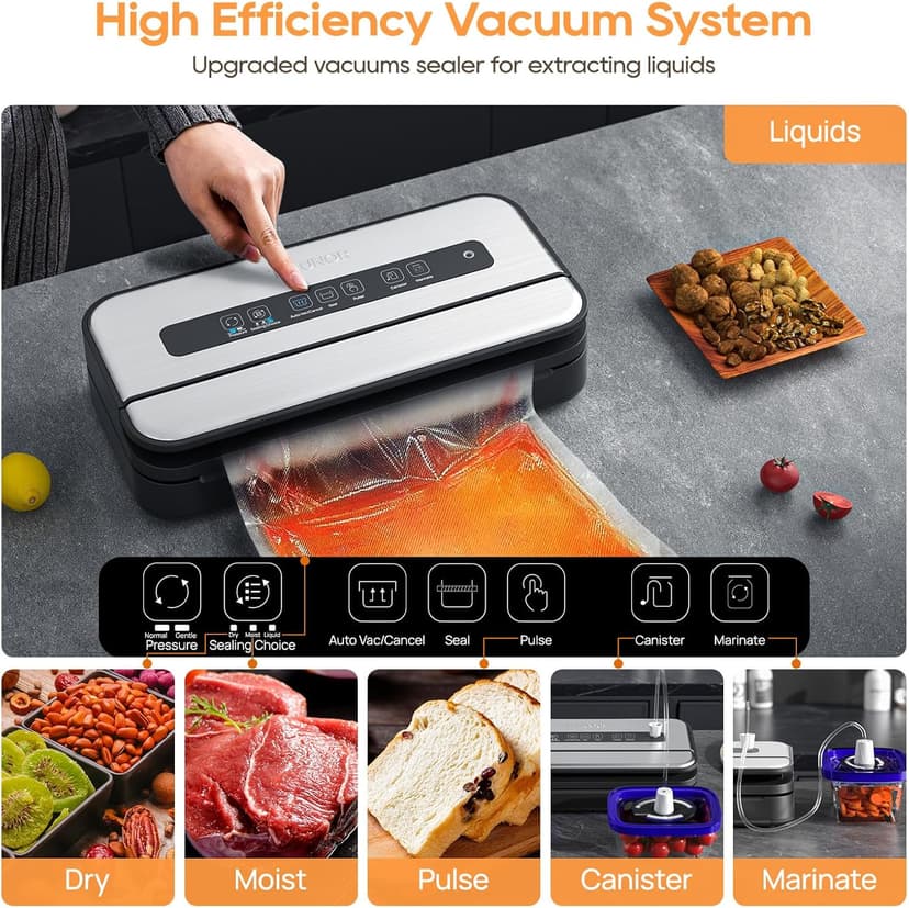 2025 Updated Stylish design Precision Vacuum Sealer Machine Pro for Food Saver, Concealed Handle 90Kpa Vacuum Sealers for Sous Vide,Liquid Food/Build with Cutter/Large Bag Storage/2 Bag Rolls