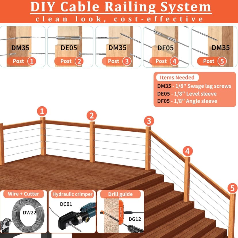 Steel DN Mate Aluminum Drill Guide, 30 45 90 Degree Angle 4 Sizes for Cable Railing Lag Screw Wood Post, Drill Hole Guide Jig for Angled/Straight Holes for Deck Cable Stair Handrail DG12