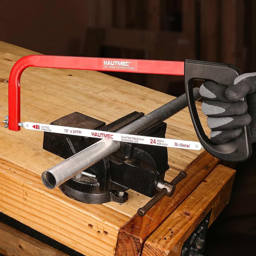 HAUTMEC 12-Inch High Tension Hacksaw, Lightweight Hack saw Frame with 24 TPI Bi-Metal HSS Blade, Adjustable Tension Hand Saw for Cutting Metal, Steel Pipe, PVC, and Wood – HT0398