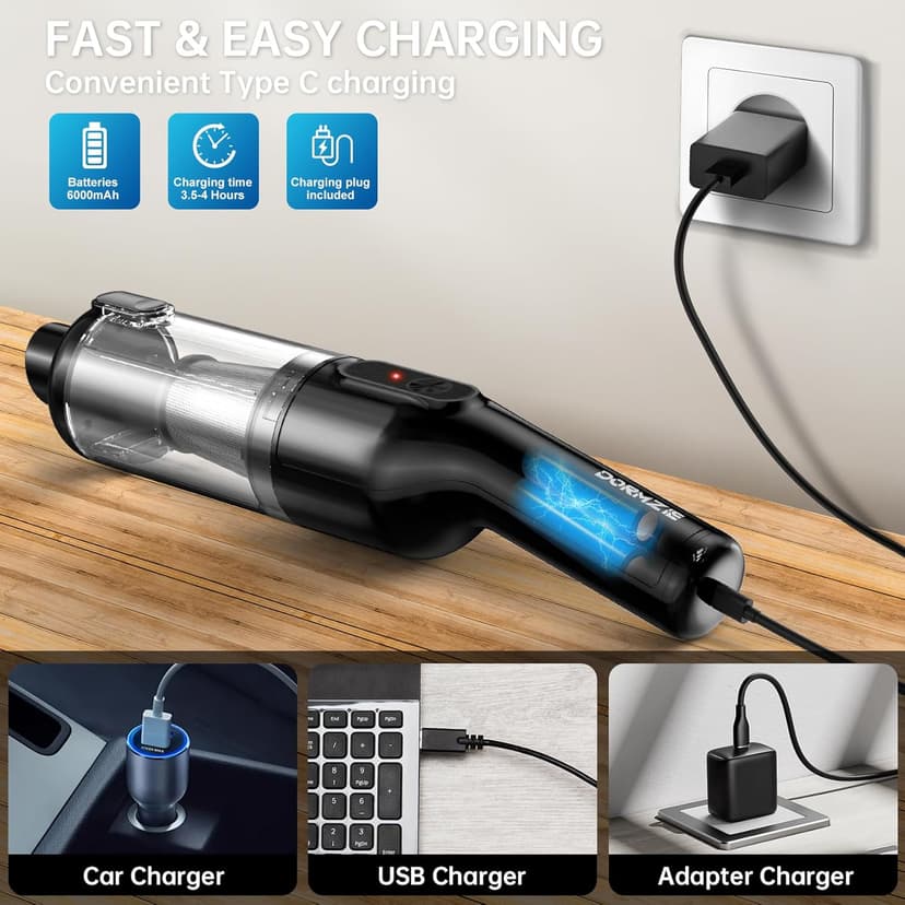 Handheld Vacuum Cordless, Portable Car Vacuum with 16000Pa Powerful Suction, Ultra-Lightweight 1.3lbs, Brushless Motor, Multiple Accessories for Home Office Car Pets Cleaning