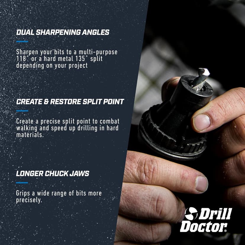 Drill Doctor DD500X Twist Drill Bit Sharpener - 3/32" to 1/2" - Electric Sharpener - High Speed & Portable - For Steel, Masonry, Carbide & Tin-Coated Drill Bits - Adjustable 118° or 135° Angle