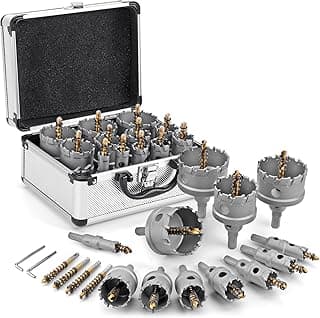 Carbide Hole Saw Kit for Metal - 16Pcs TCT 5/8"-2-1/4" Inch Heavy Duty Hole Cutter Set, for High Precision Cutting of Stainless Steel, Iron, Copper, Brass