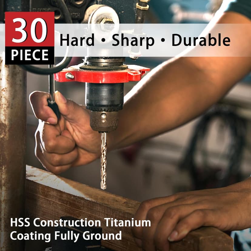 30 PCS Titanium Impact Drill Bit Set, Hex Shank Drill Bit Set for Wood, Steel, Metal, and Plastic with Quick Change Design, HSS Titanium Twist Drill Bit with Storage Case, 5/64" to 1/2"