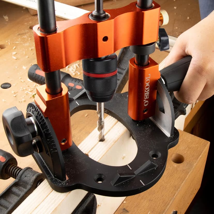 O'SKOOL Multi-Angle Drill Guide for Cordless Drills, Adjustable from 0° to 60° for Flat and Round Workpieces