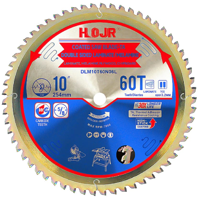 Circular Saw Blades Woodworking TA Series,10" 60-Tooth 5/8" Arbor, for Laminate, Melamine Board, Special Anti-Thermal Adhesion Coating on Cutting Edges -TA,High Finish,Long Life,DLM 10" 60T TA