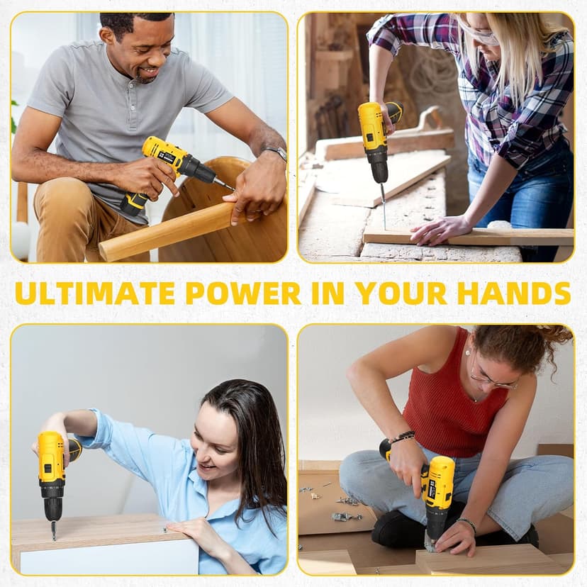 DELI 12V Cordless Drill Set, 2.0Ah Battery with Charger, 3/8'' Keyless Chuck, 18+1 Torque Settings, Electric Mini Drill for Home Improvement