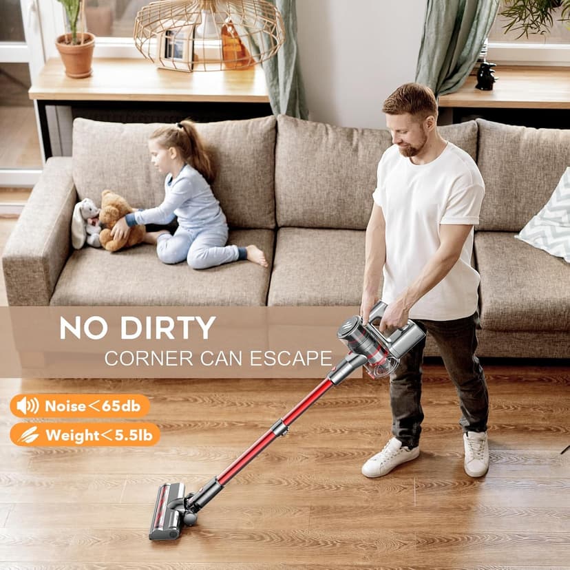 Cordless Vacuum Cleaner,Vacuum Cleaners for Home with Super Suction,Stick Vacuum Cleaner Rechargeable Up to 35 Mins Runtime,Lightweight Hardwood Floor Vacuum for Pet Hair,Carpet(Deep Red)