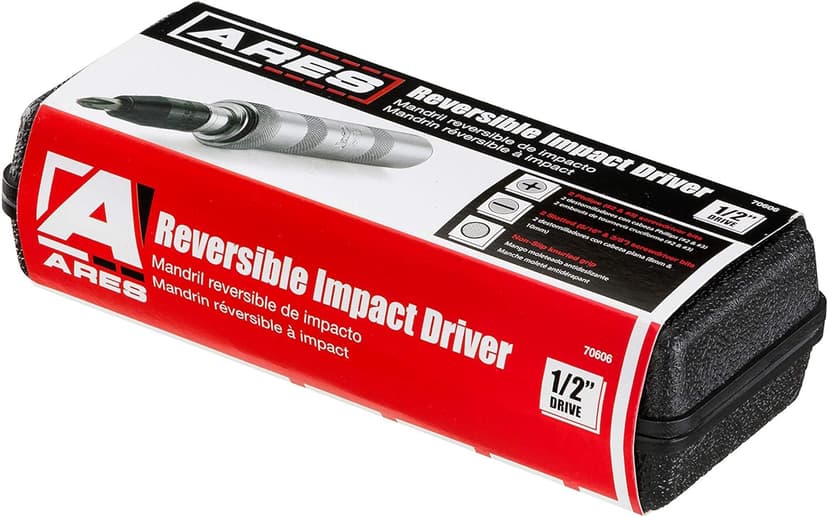 ARES 70606-1/2-Inch Manual Reversible Impact Driver - Flathead 5/16 & 3/8 and Phillips #2 & #3 Bits for Most Common Applications - Disengage Brake Caliper Screws, Rusted Fasteners or Frozen Bolts