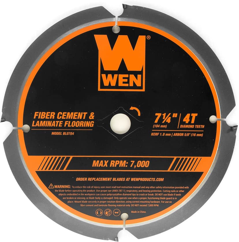 WEN BL0704 7-1/4-Inch 4-Tooth Diamond-Tipped (PCD) Professional Circular Saw Blade for Fiber Cement and Laminate Flooring
